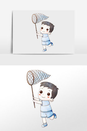 六一儿童节扑捉蜻蜓男孩插画