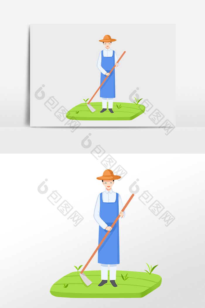 手绘夏季芒种农作老农民插画
