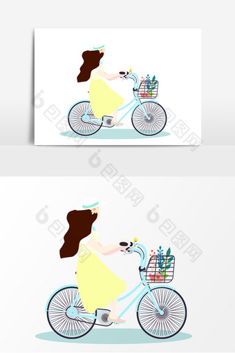 手绘卡通骑车女孩装饰元素图片