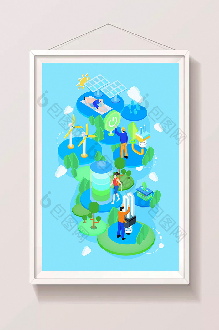 节能科技绿化低碳环境自然海报app插画