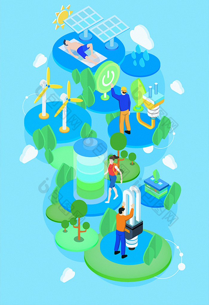 节能科技绿化低碳环境自然海报app插画