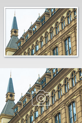 特色欧式建筑屋顶房檐高清特写摄影图