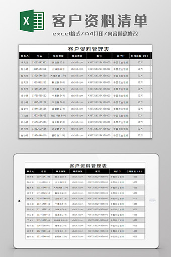 客户资料清单Excel模板图片