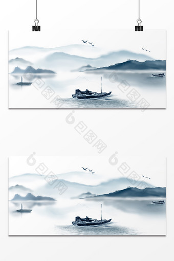 中国风渔家山水背景图片