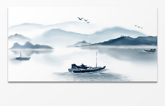 中国风渔家山水背景图片
