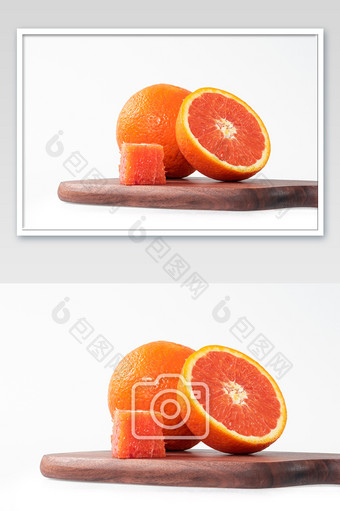 粘板上放置的甘甜多汁的血橙果肉块图片