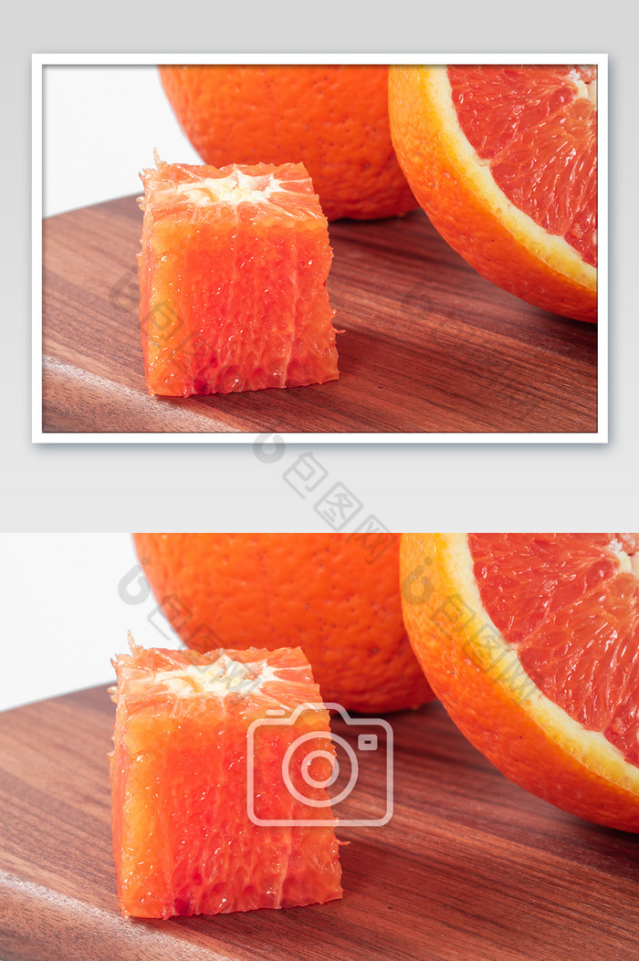 粘板上放置的甘甜爽口的血橙果肉粒图片图片