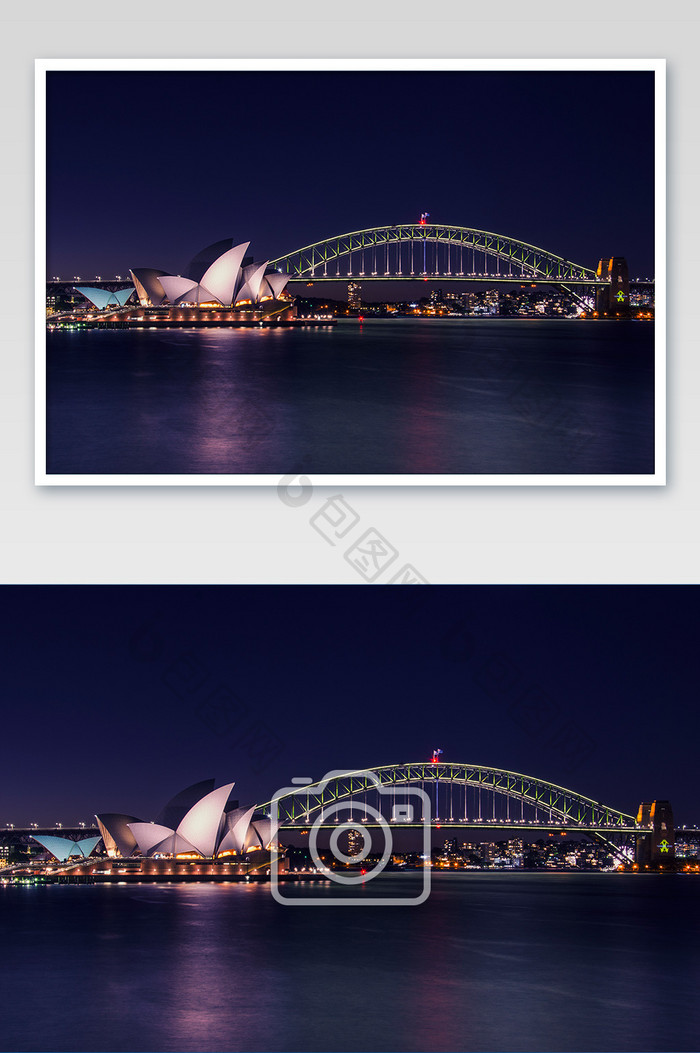 悉尼歌剧院和海港大桥高清夜景摄影图片