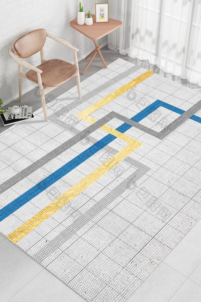 北欧现代简约抽象线条质感地毯图案装饰