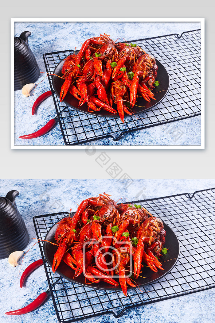 红色麻辣小龙虾托盘辣椒美食摄影图片