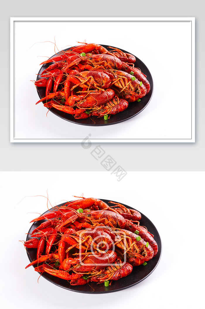 红色麻辣小龙虾碟子白底图美食摄影图片