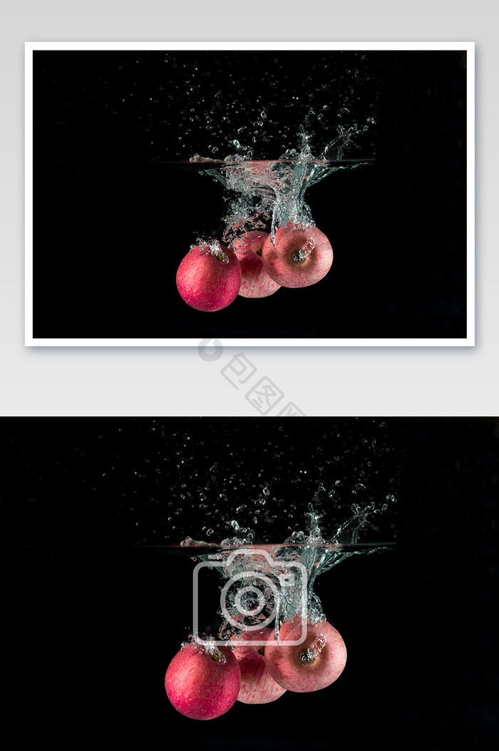 黑背景强对比溏心苹果红富士创意摄影图片