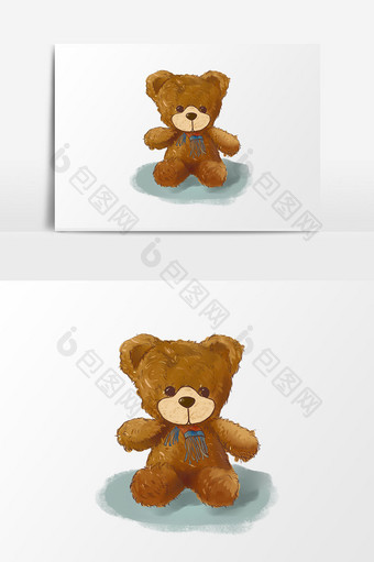 手绘半写实儿童节玩具棕色毛绒小熊元素图片