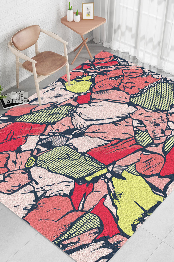 北欧时尚抽象色彩涂鸦纹样图案地毯图案图片