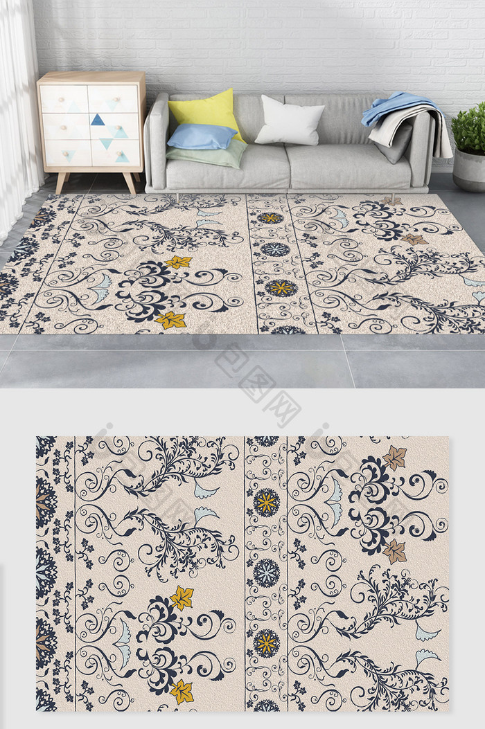 欧式印花纹样复古花纹图案地毯图案