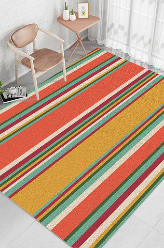 时尚现代北欧黄白橙绿多彩条纹地毯图案图片