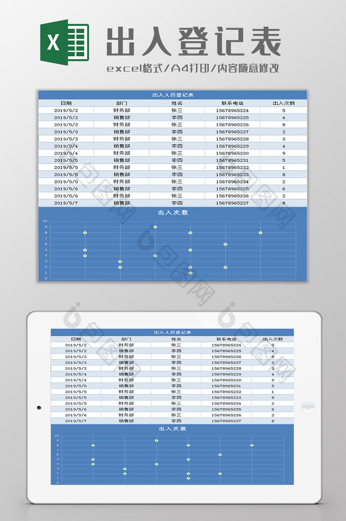 出入人员登记统计表excel模板