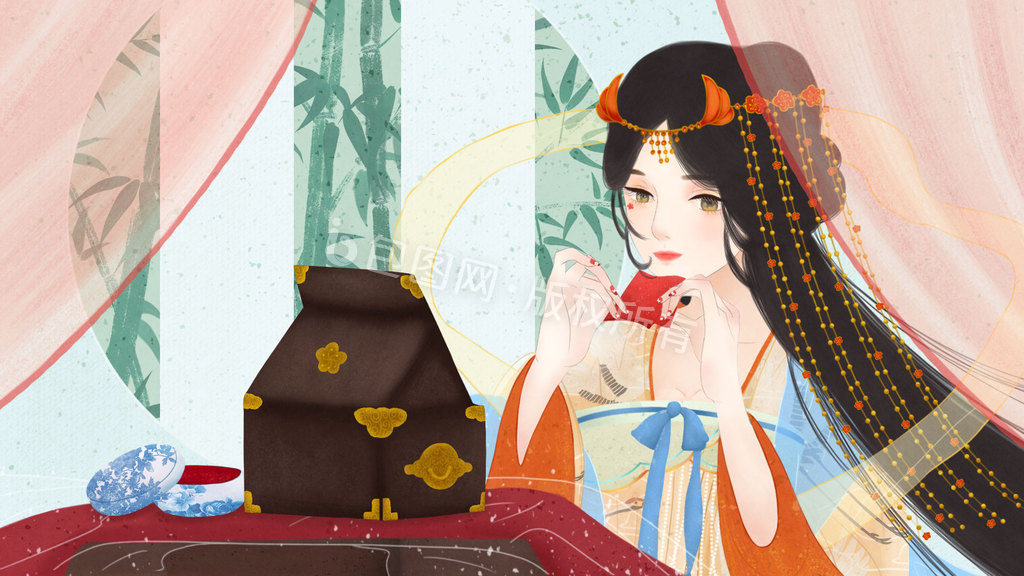 古风女孩抿口红纸gif