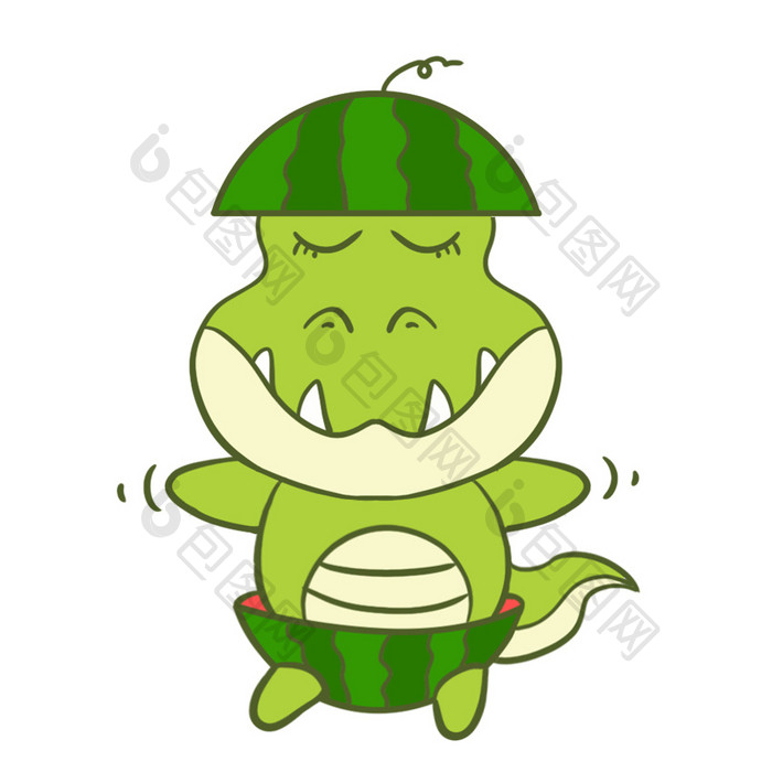 绿色可爱西瓜鳄鱼扭动夏天动态表情包