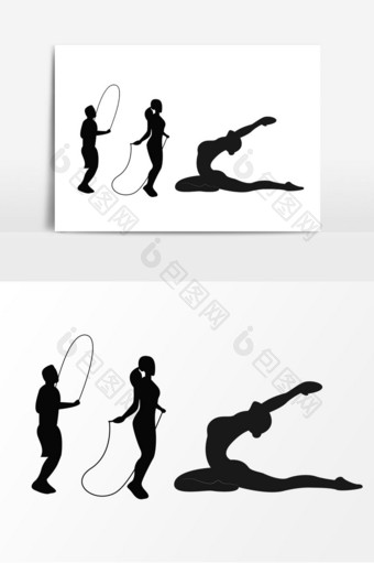 运动瑜伽剪影元素图片