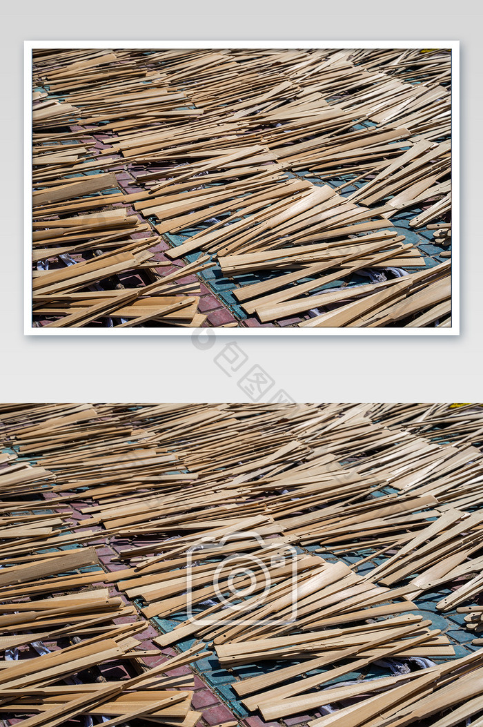 竹子折扇扇柄制作晾晒场地摄影图