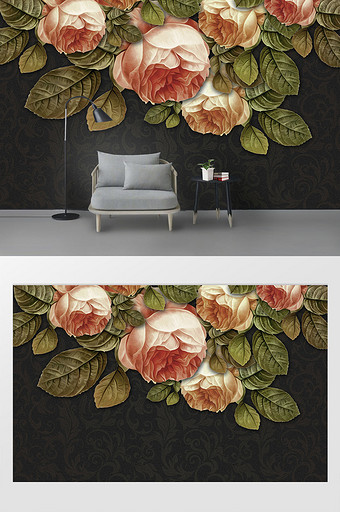 现代3d艺术质感玫瑰浮雕花纹背景墙图片