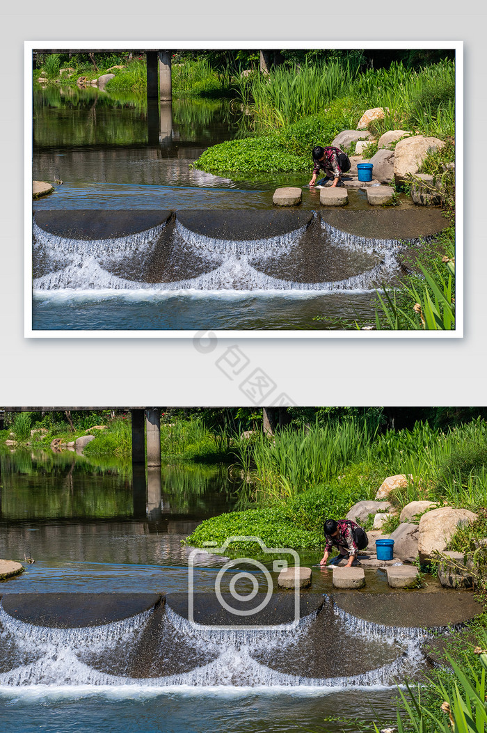 乡间清澈溪流村民洗衣摄影图图片图片