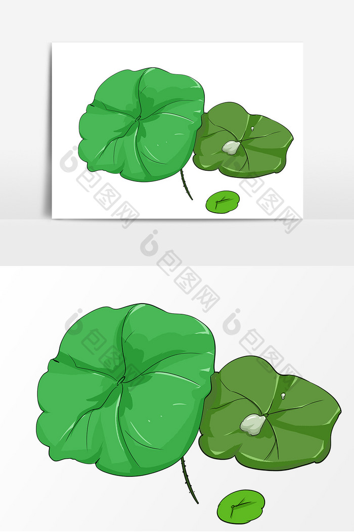 夏至荷叶手绘卡通元素图案