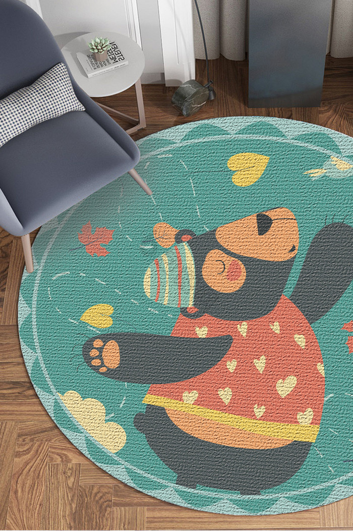 卡通可爱跳舞的小熊儿童房圆形地毯图案图片