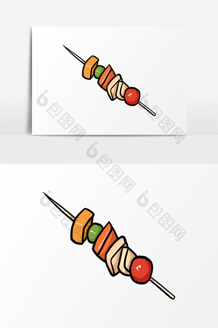 卡通手绘烧烤元素一串烤串