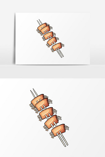 卡通手绘烧烤元素一串烤金针菇