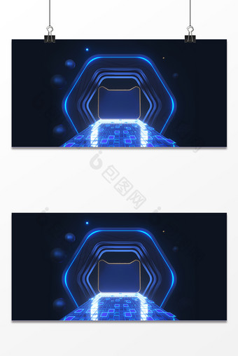 蓝色科技感C4D立体天猫电商促销背景图片
