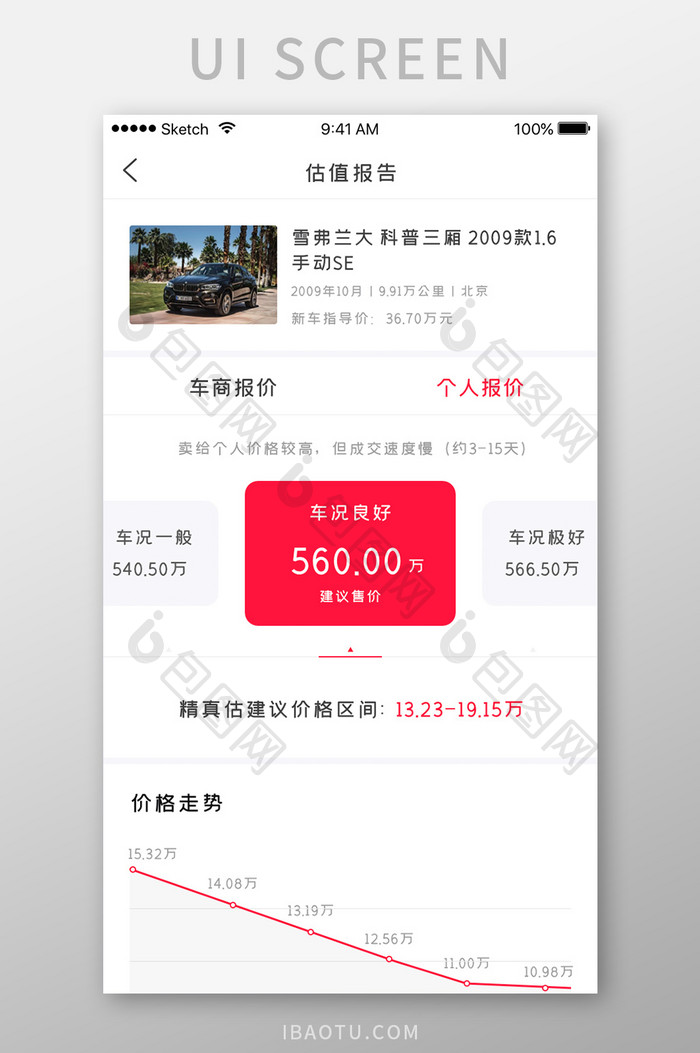 二手车电商APP估值报告界面UI设计