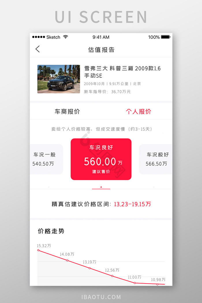 二手车电商APP估值报告界面UI设计图片