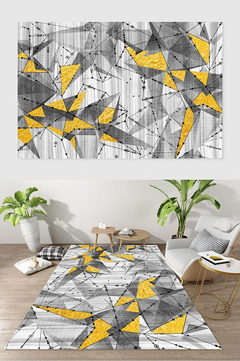北欧现代金色几何线条客厅地毯图案图片