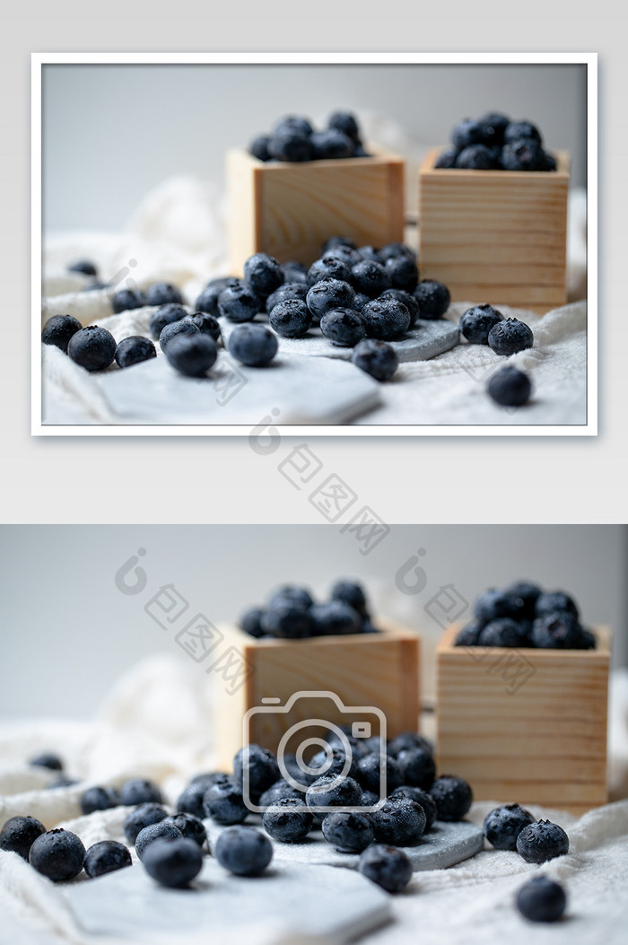 白色简约蓝色蓝莓创意场景摄影图