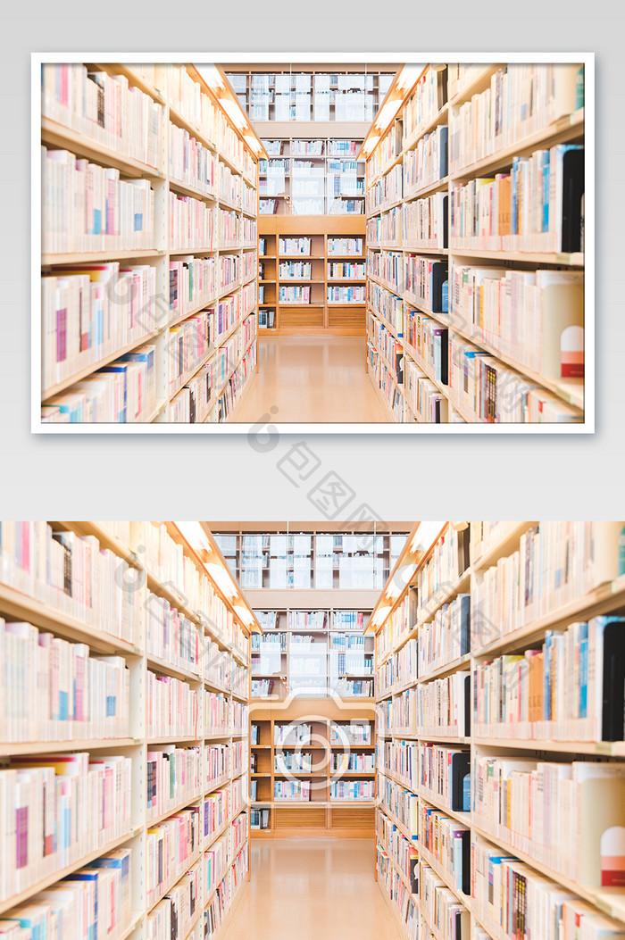 黄色温馨图书馆书架摄影图片