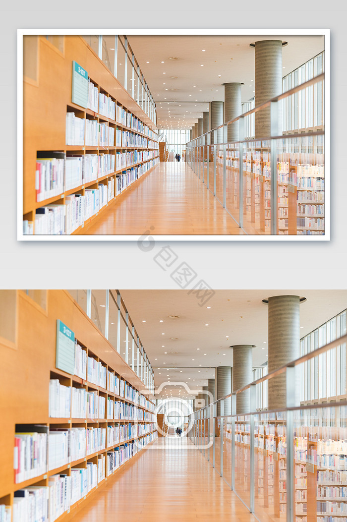 图书馆黄色阶梯书架摄影图片