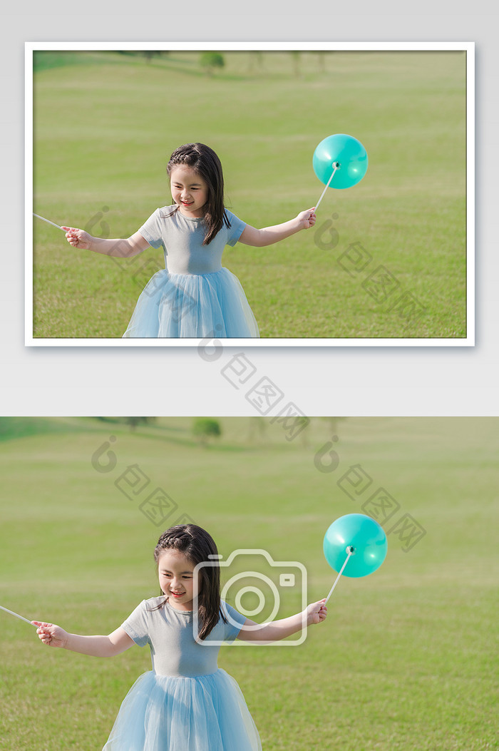 六一儿童节户外阳光下童年草地气球快乐图片