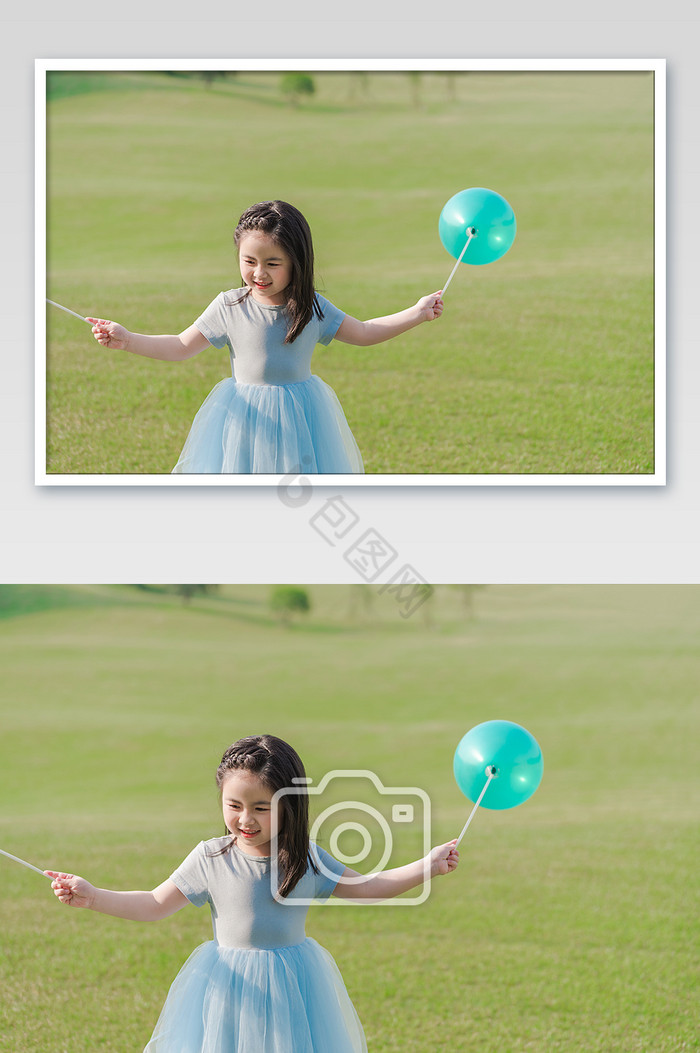 六一儿童节户外阳光下童年草地气球快乐图片