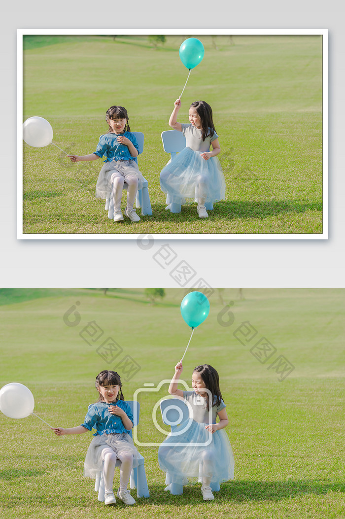 六一儿童节户外童年草地气球快乐摄影图片