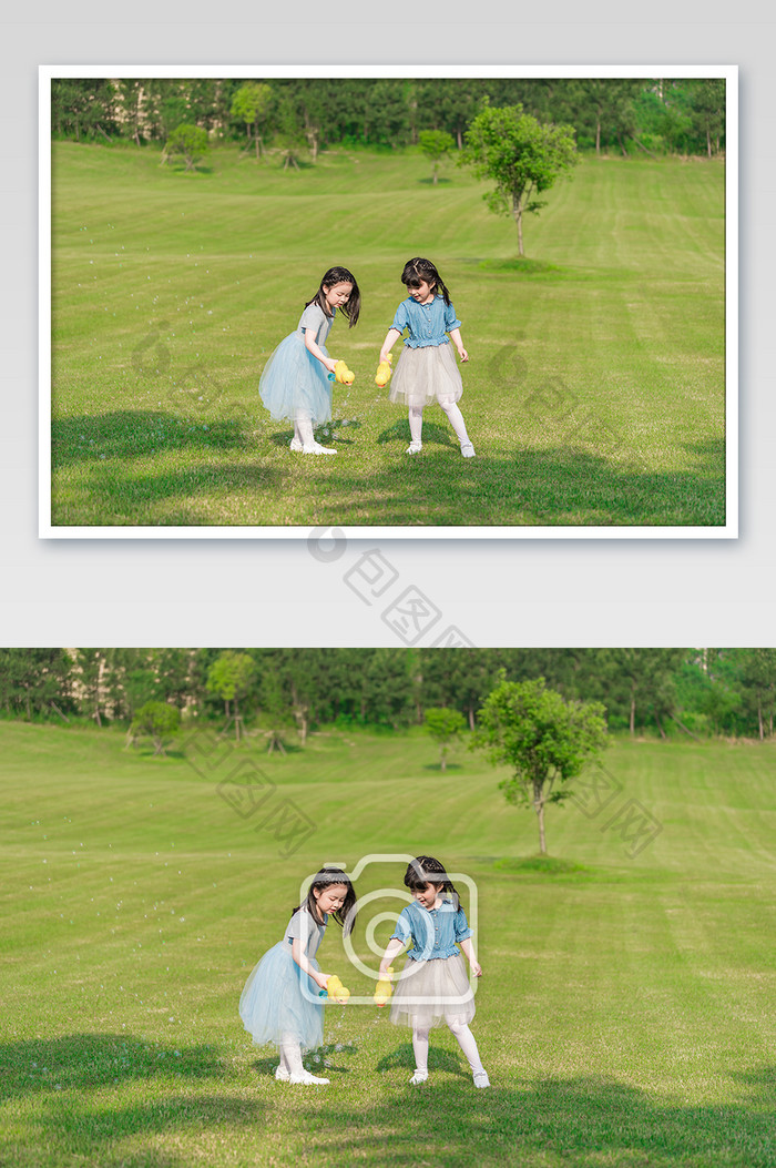 六一儿童节户外童年草地玩耍彩色泡泡图片