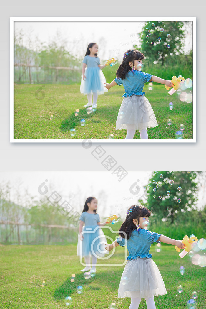 六一儿童节户外童年草地彩色泡泡摄影图