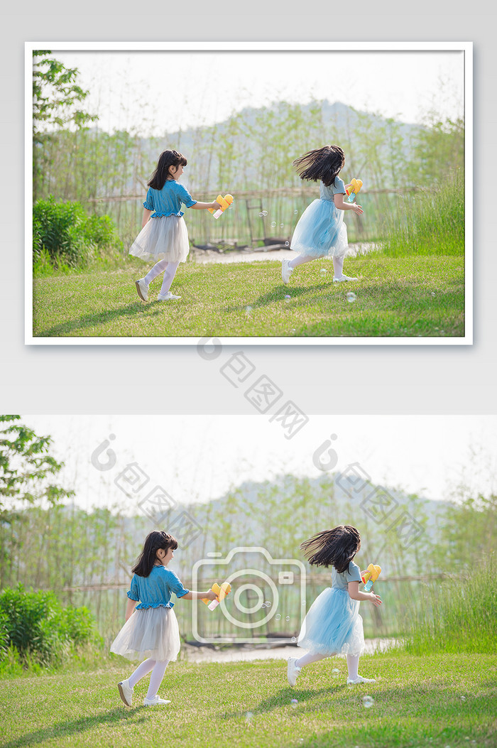 六一儿童节户外童年草地嬉戏快乐摄影图片