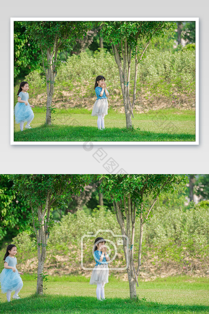 六一儿童节户外童年草地树林快乐摄影图片