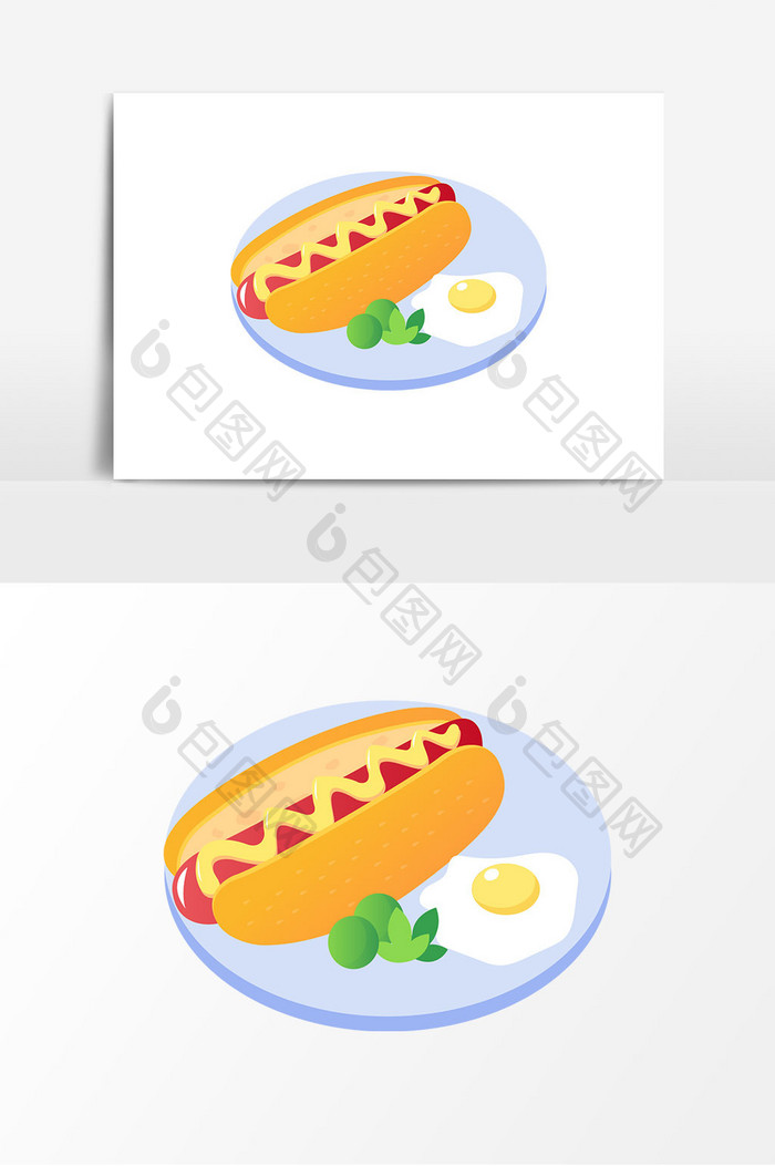 扁平风格立体质感早餐热狗搭档元素