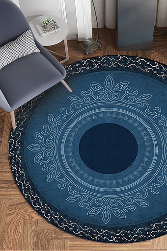 欧式古典蓝色背景印花纹理图案艺术地毯图案图片