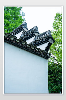 中式建筑白墙黑瓦城市文化西溪湿地