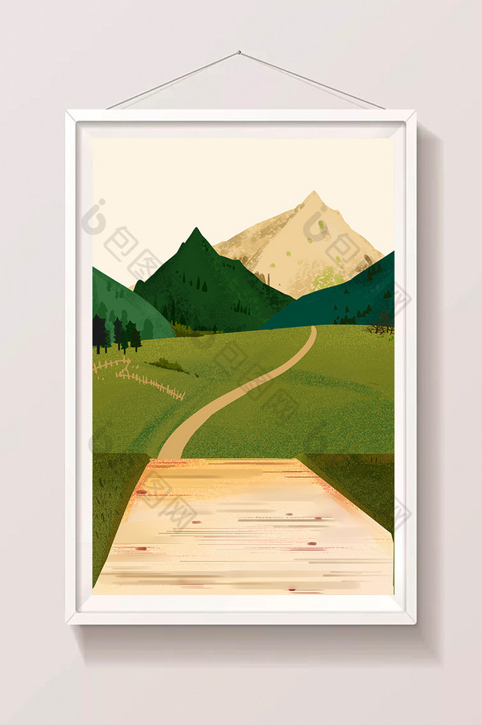 手绘通向远山路插画】图片下载-包图网