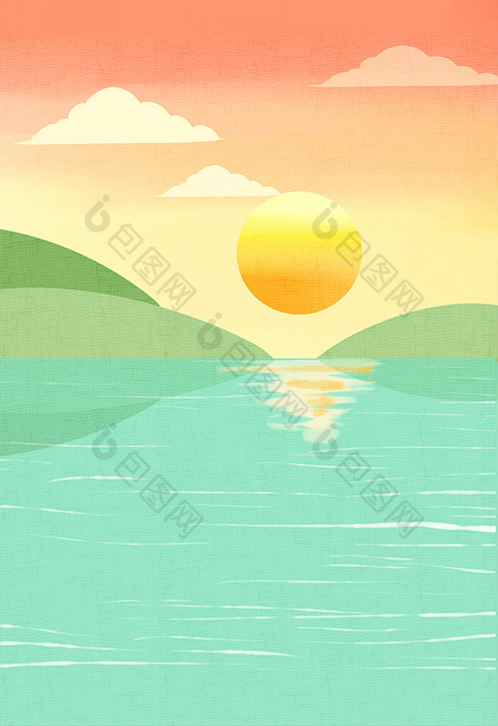 水面的倒影插画图片